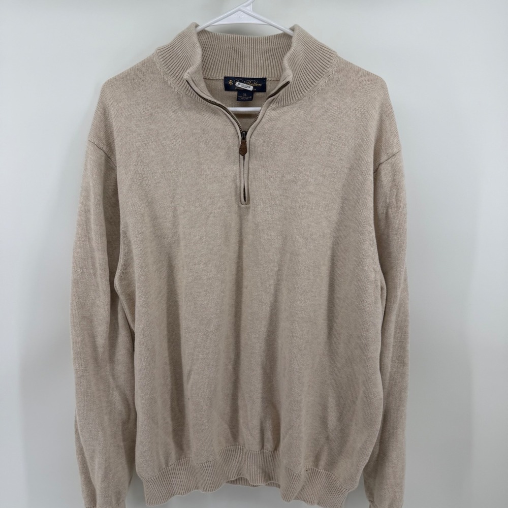 Brooks Brothers Mens XL‎ Beige 100% Supima Cotton Quarter Zip Sweater Pullover